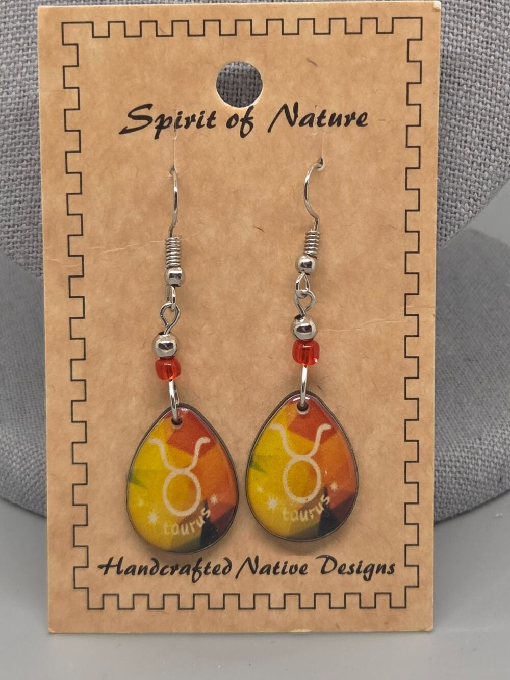 Spirit of Nature Earrings TAURUS - Astrological Sign- Tear Drop -Yellow White